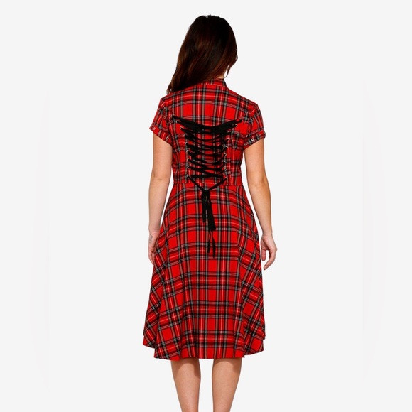 Lace Up Hi Lo Dress Red Plaid - Picture 2 of 4